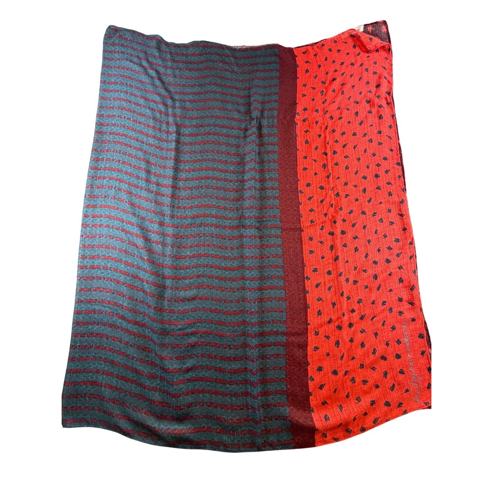 BCBGeneration Scarf Red Teal Striped Abstract Print Lightweight Gauze Wrap